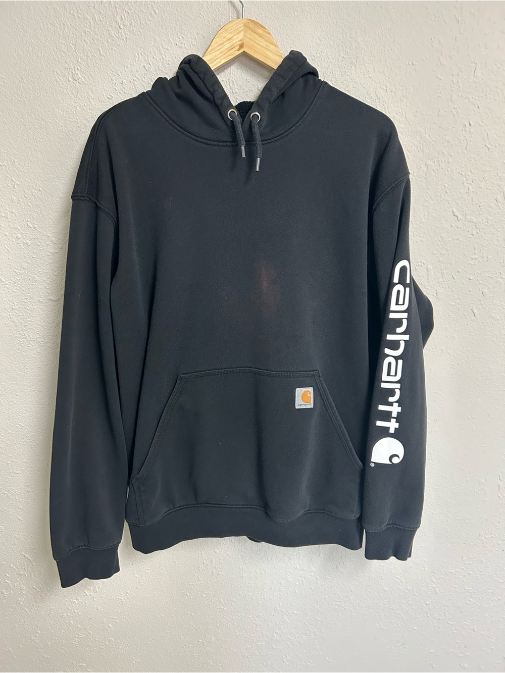 Carhartt Loose Fit Sleeve Logo Hoodie Black XL Faded